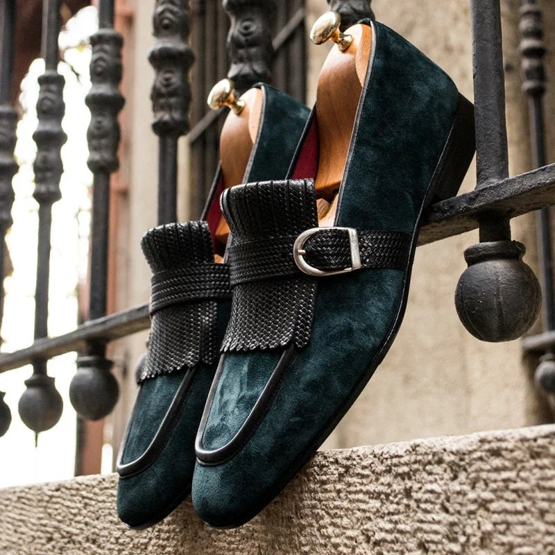 Green Men Formal Shoes Loafers Flock Tassels Slip-On Round Toe Party Wedding Shoes for Men  Size 38-46