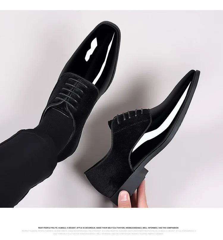 2023Classic Patent Leather Shoes for Men Casual Business Shoes Lace Up Formal Office Work Shoes for Male Party Wedding Oxfords