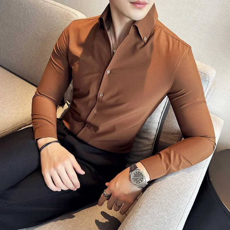 Men Dress Shirt  Autumn Long Sleeve Camisas Business Fashion Shirt Male Solid British Style White Black Shirt Men Clothing