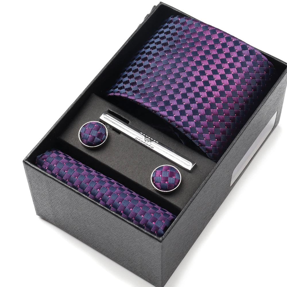 Tie Set Box 7.5cm Skinny Tie For Men Wedding Blouses Dress Necktie Cufflinks Box Pocket Square Clip Gift Box Business Gravetas