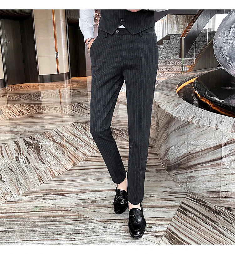 Formal Stripe Men Suits Double Breasted Wedding Groom Stage Tuxedo Man Business Slim Social Formal Suit Dress  2 Pcs / 3pcs