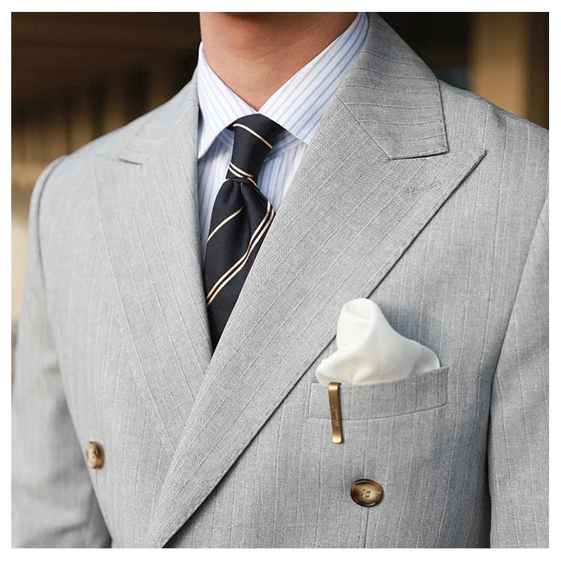Stripe Suit Men Versatile Fashion Gentleman's Double Breasted Italian Lapel Coat Formal Wedding Groom Business Men Tuxedo Suit