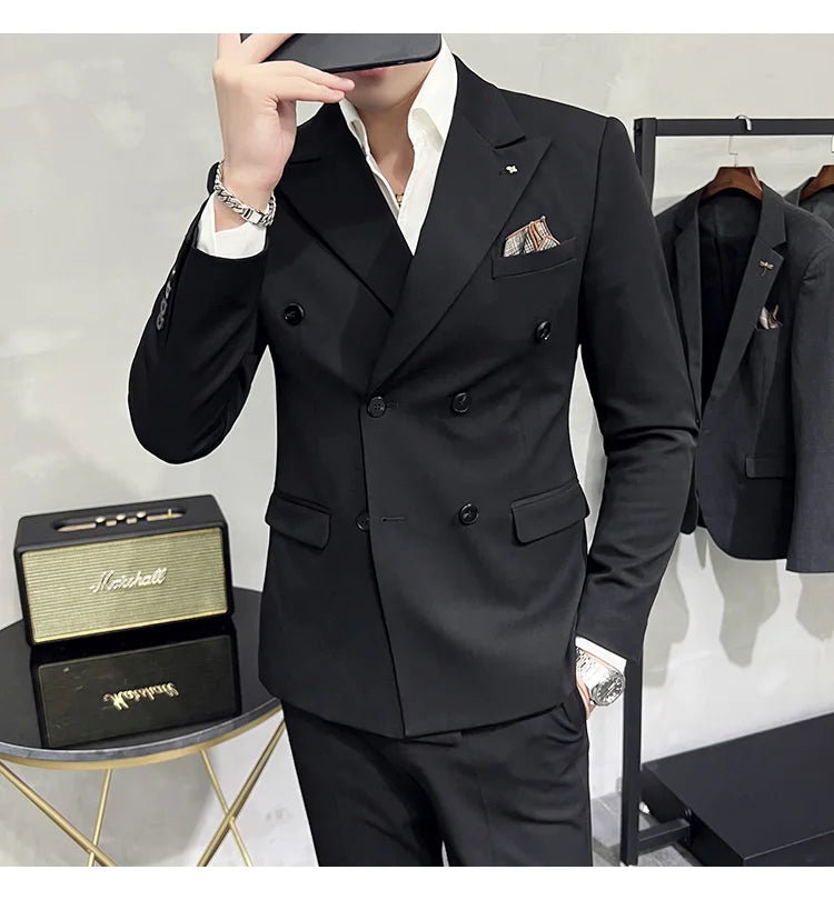 Men's Classic Double-breasted Suit Suit (suit+pants) 7XL-S Men's Luxury Fashion Wedding Banquet Social Suit Business Suit 2 Sets