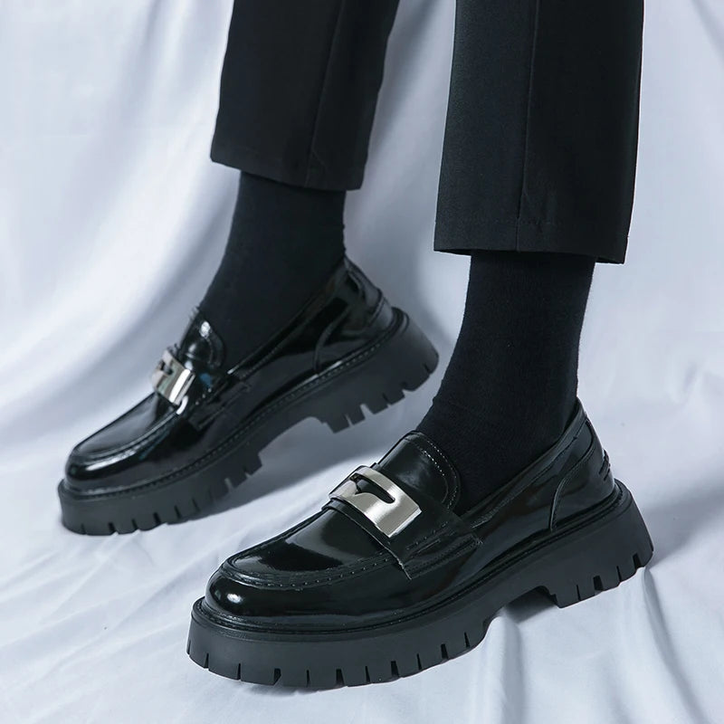 Platform New Men's Dress Leather Shoes High Classic Comfortable Pointed Toe Lace-up Business Shoes Fashion Casual Wedding Party