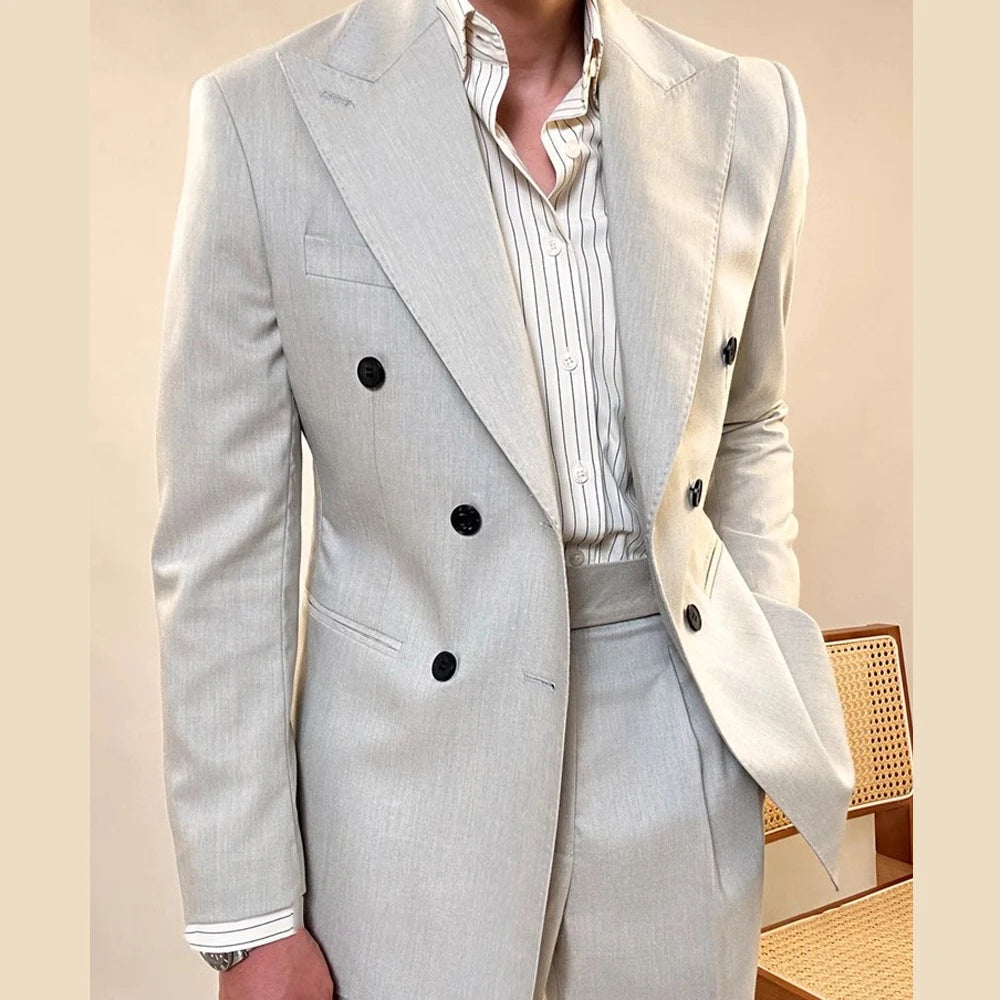 2025 British Style Men Suits Designers Double Breasted Men Tuxedo Suit Wedding Business Dress Coat Social Banquet Tuxedo Costume