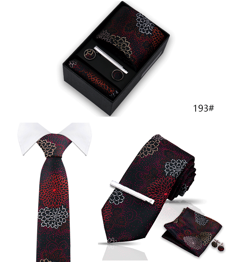 Tie Set For Men Silk Necktie Wedding Cufflinks Box Gift Tie Clip Men Pocket Square Necktie Luxury Business Wholesale Gravatas