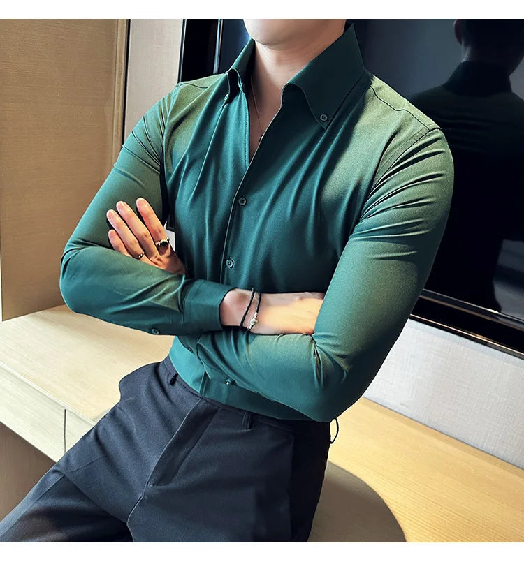 Men Dress Shirt  Autumn Long Sleeve Camisas Business Fashion Shirt Male Solid British Style White Black Shirt Men Clothing