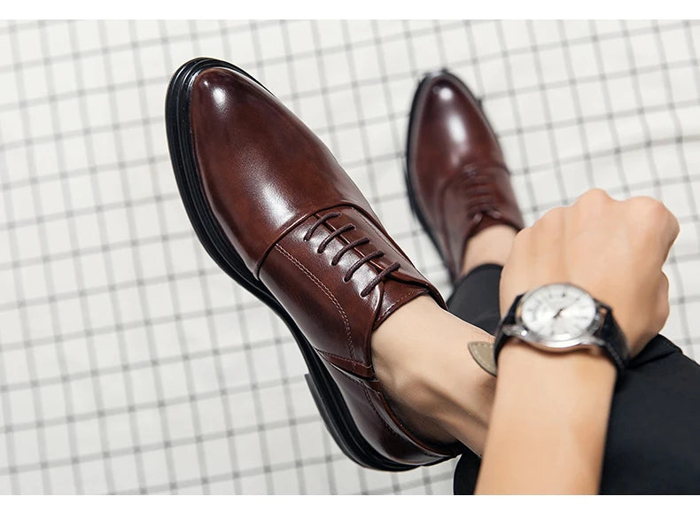 Fashion Business Formal Leather Shoes Men Black Male Wedding Shoes Luxury Derby Dress Lace-up Office Leather Shoes Man Plus Size