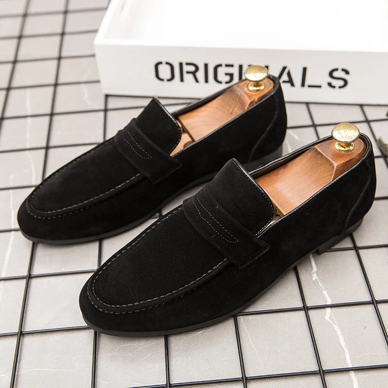 Spring New Suede Casual Men Shoes Fashion Slip on Loafers Male Leather Comfortable Flat Shoes Moccasins Classic Driving Shoes