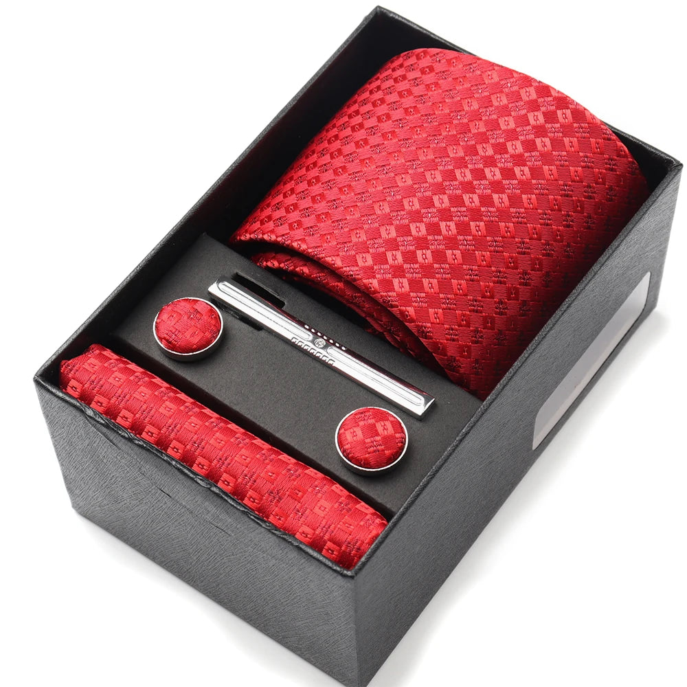 Tie Set Box 7.5cm Skinny Tie For Men Wedding Blouses Dress Necktie Cufflinks Box Pocket Square Clip Gift Box Business Gravetas