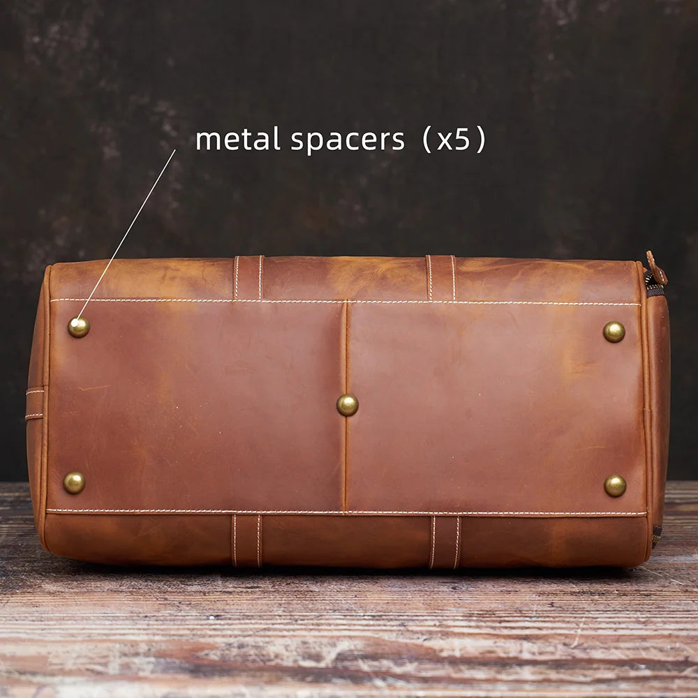 Vintage Men's Travel Bag Genuine Leather Hand Luggage Boston Bag Duffle Large Capacity Shoulder For 16 Inch Laptop NUPUGOO