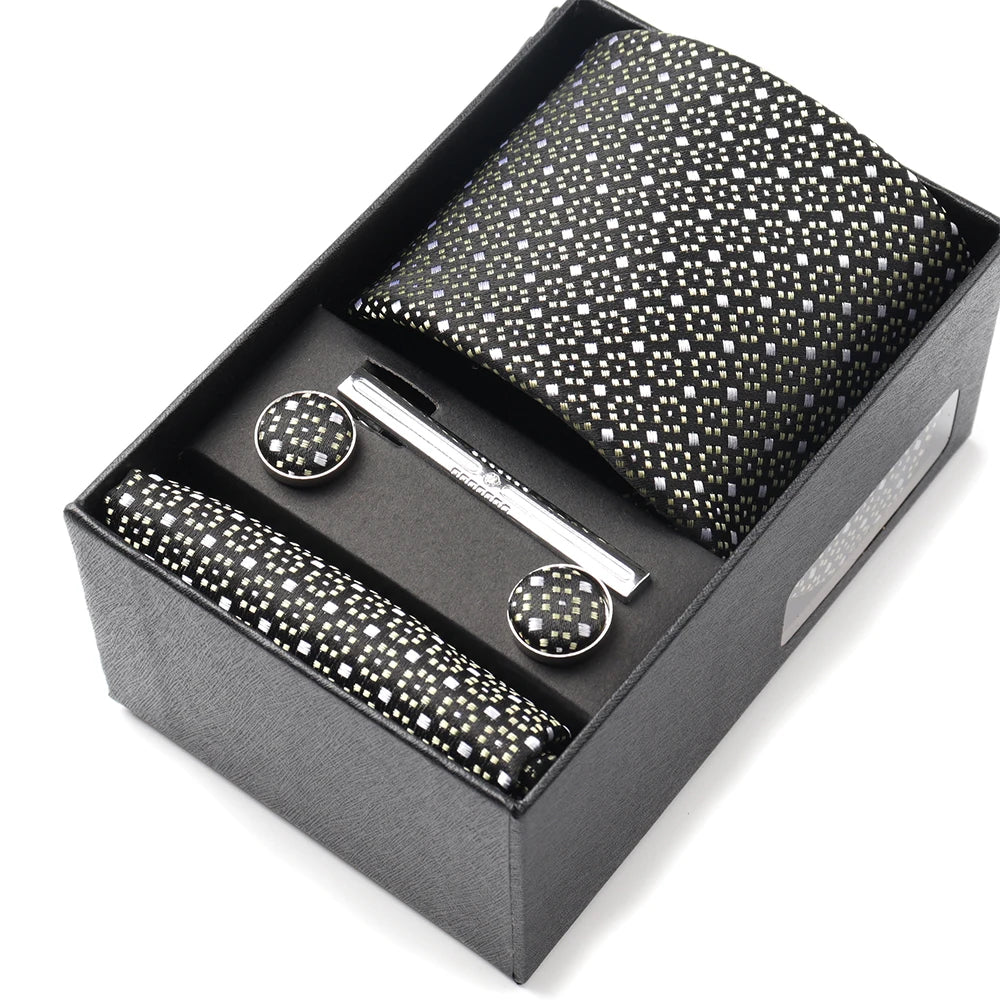 Tie Set Box 7.5cm Skinny Tie For Men Wedding Blouses Dress Necktie Cufflinks Box Pocket Square Clip Gift Box Business Gravetas