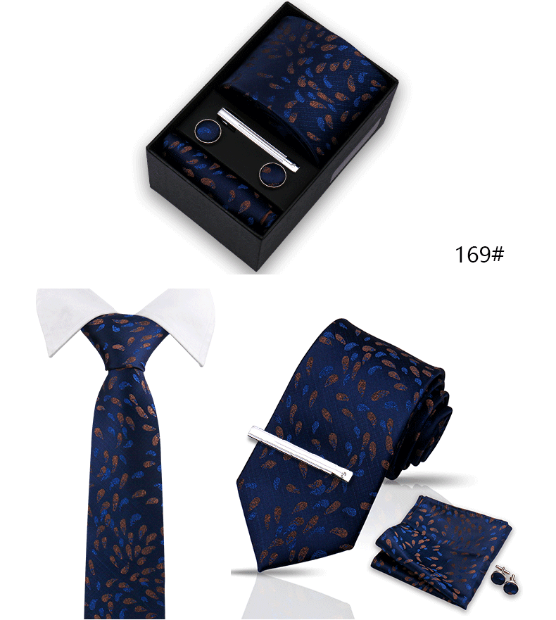 Tie Set For Men Silk Necktie Wedding Cufflinks Box Gift Tie Clip Men Pocket Square Necktie Luxury Business Wholesale Gravatas