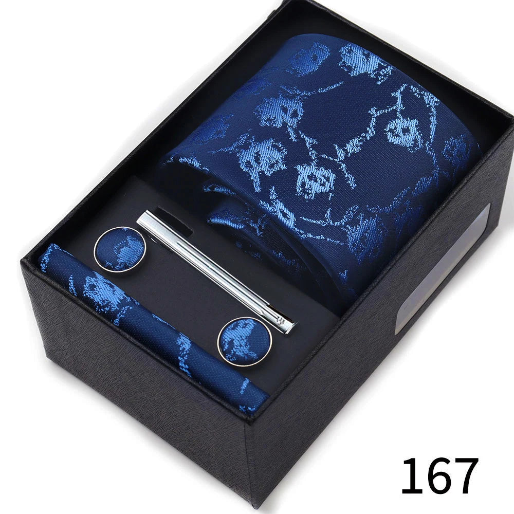 Business Ties Hanky Cufflink Tie Clips Set For Men Green Necktie Corbatas Suit Accessories Wedding In Gift Box Gravatas