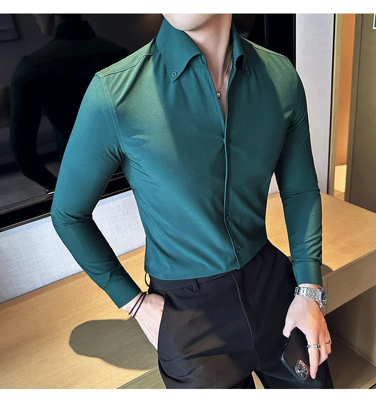 Men Dress Shirt  Autumn Long Sleeve Camisas Business Fashion Shirt Male Solid British Style White Black Shirt Men Clothing