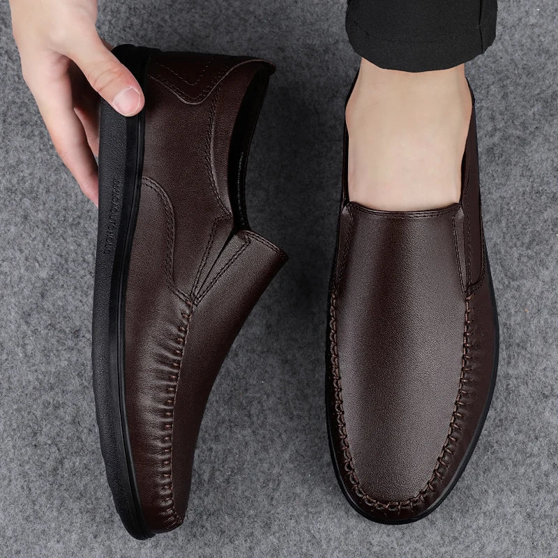 Genuine Leather Business Flats Fashion Men Loafers Classic Slip-on Man Casual Shoes Moccasins Comfortable Non-slip Outdoor Shoes