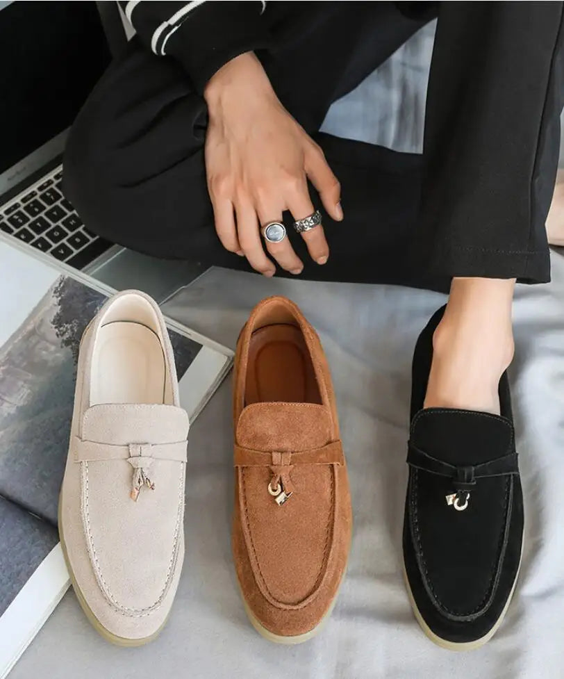 Fashion Men's Casual Shoes Genuine Suede Leather Men Classic British Style Tassels Loafers Moccasins Mens Outdoor Driving Flats