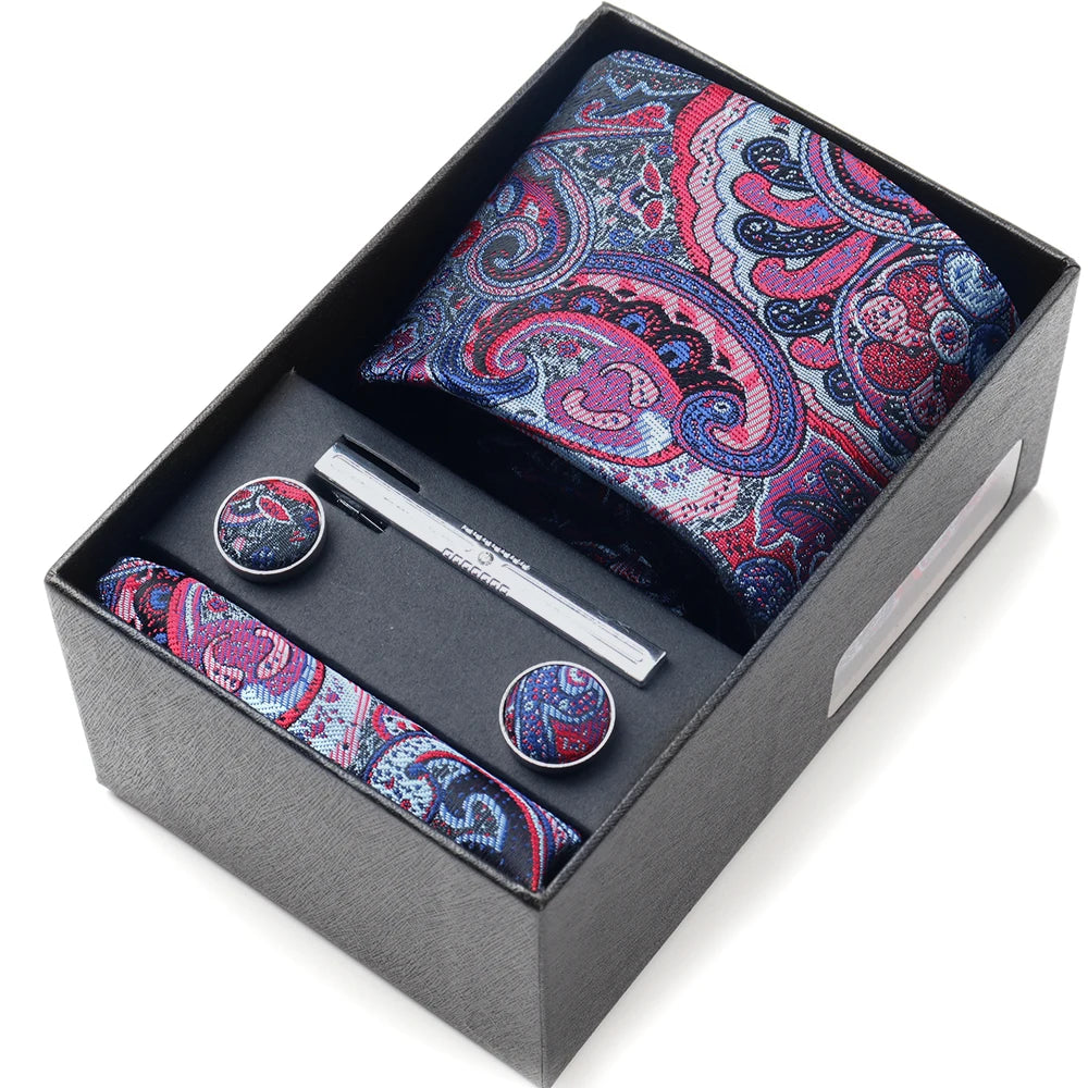 Tie Set Box 7.5cm Skinny Tie For Men Wedding Blouses Dress Necktie Cufflinks Box Pocket Square Clip Gift Box Business Gravetas