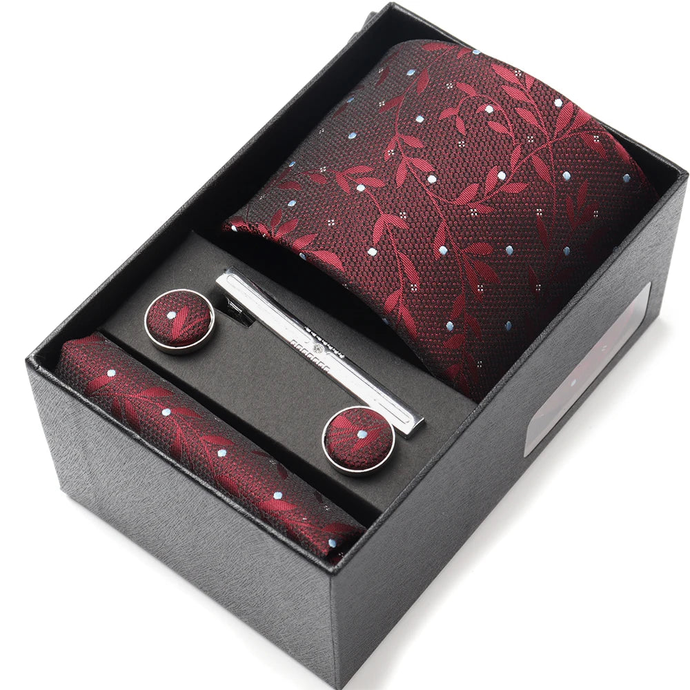 Tie Set Box 7.5cm Skinny Tie For Men Wedding Blouses Dress Necktie Cufflinks Box Pocket Square Clip Gift Box Business Gravetas