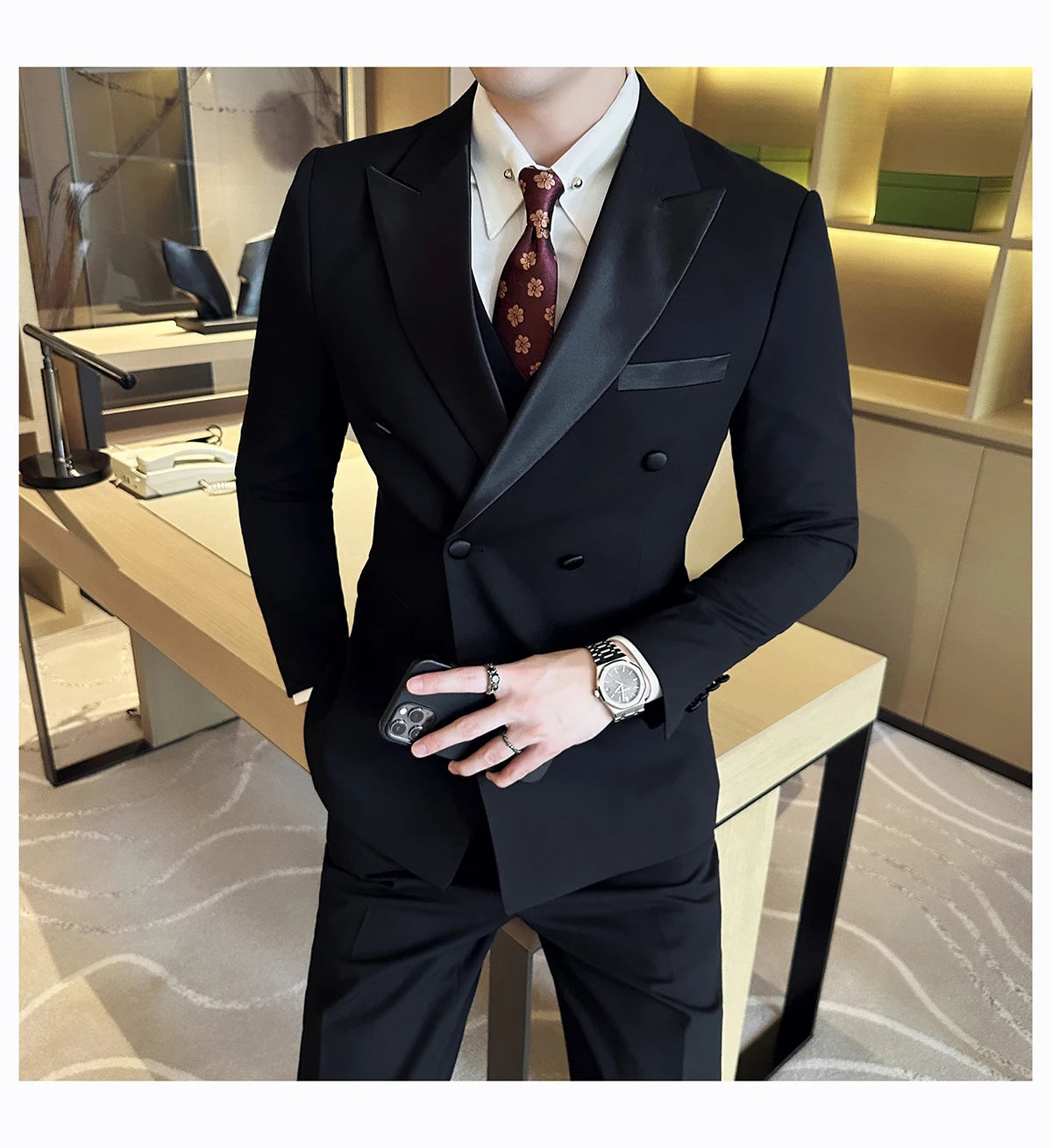 Plus Size 6XL 5XL British Style Double Breasted Design Groom Dress Men Wedding Party Suit Slim Fit Business Suits 3 Pieces Set