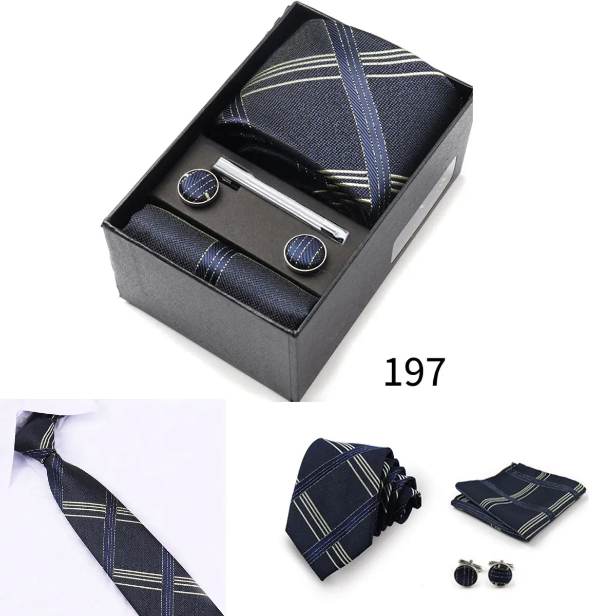 Business Ties Hanky Cufflink Tie Clips Set For Men Green Necktie Corbatas Suit Accessories Wedding In Gift Box Gravatas
