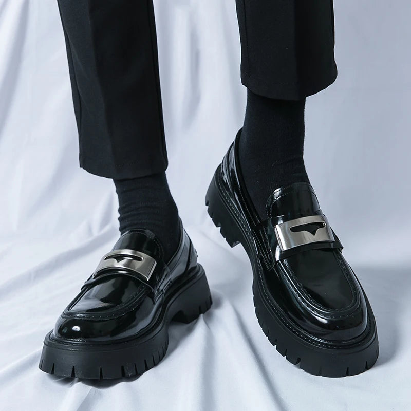 Platform New Men's Dress Leather Shoes High Classic Comfortable Pointed Toe Lace-up Business Shoes Fashion Casual Wedding Party