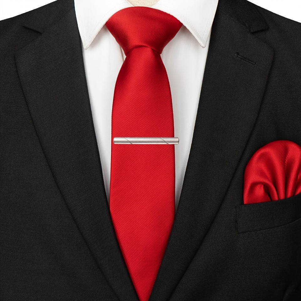 3pcs Ties & Tie Cips & Handkerchief, Suitable For Weddings Groomsmen Business Dances Parties, ideal choice for gifts