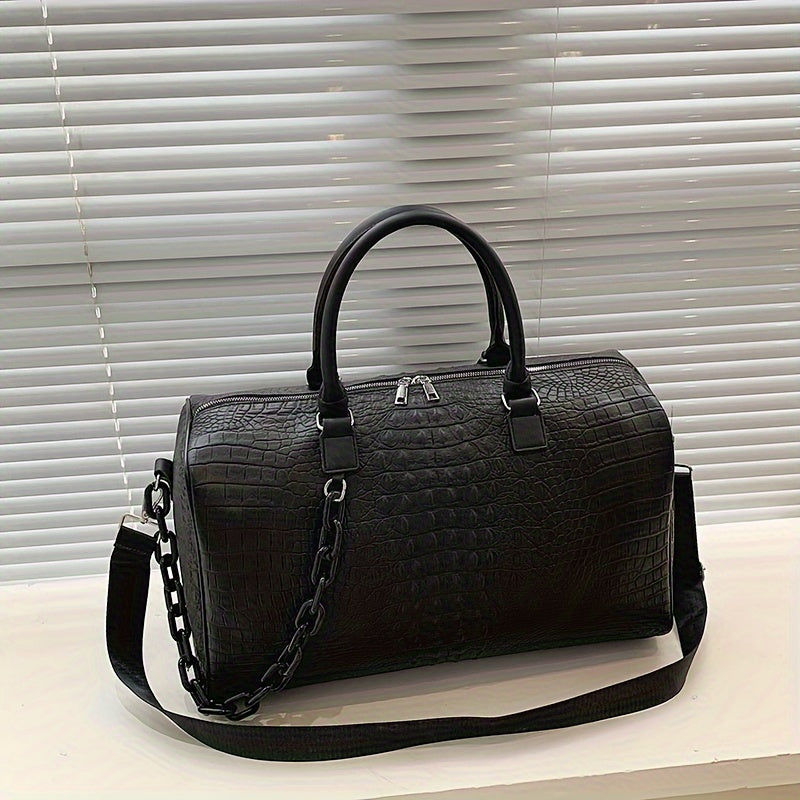 A Black Men's Fashionable Handbag 46CM * 22CM * 26CM Fashionable Crocodile Pattern Retro PU Waterproof And Wear-resistant Collar Bag Is A Men's And Women's Short Distance Travel Outdoor Outing Sports Yoga Holiday Gift