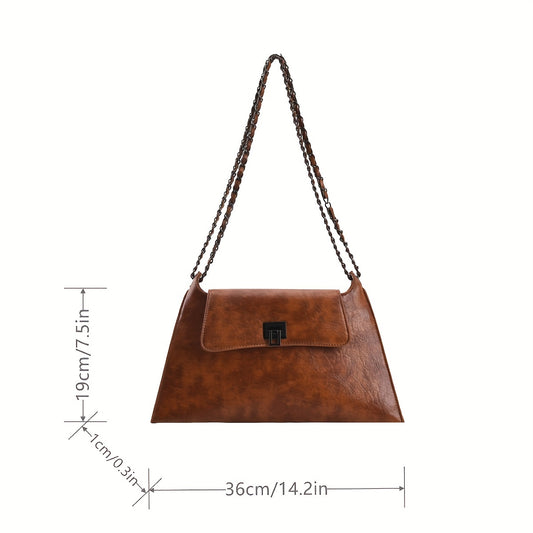 Vintage Glam Metal  Baguette Bag - Chic Underarm Purse with Premium Faux Leather Texture and  Strap - Versatile Fashion Accessory