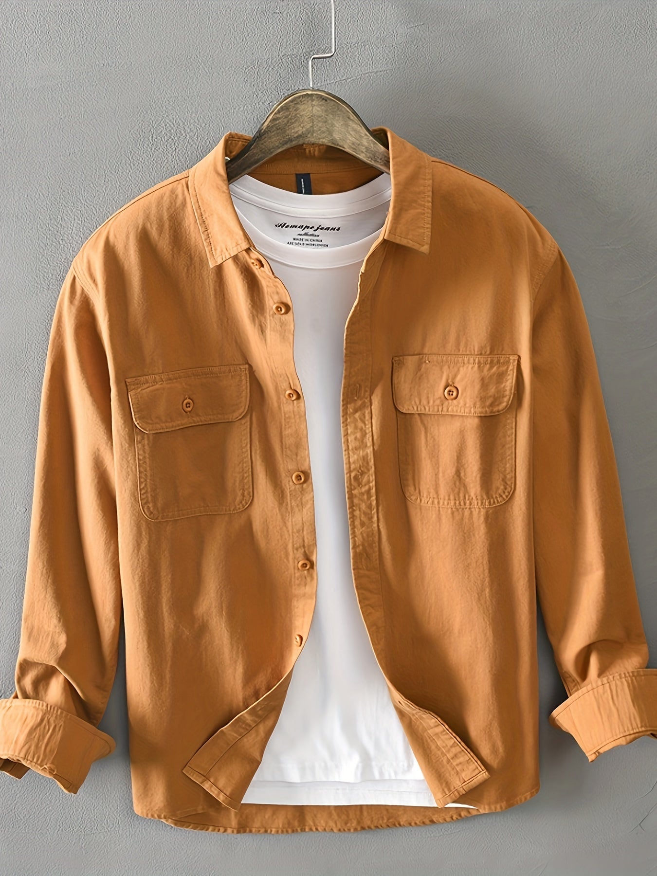 Men's Casual 100% Cotton Button-Down Shirt with Front Pockets - Long Sleeve Solid Color Square Collar Non-Stretch Woven Top for Daily Wear and Weekend Casual, Spring/Fall Collection