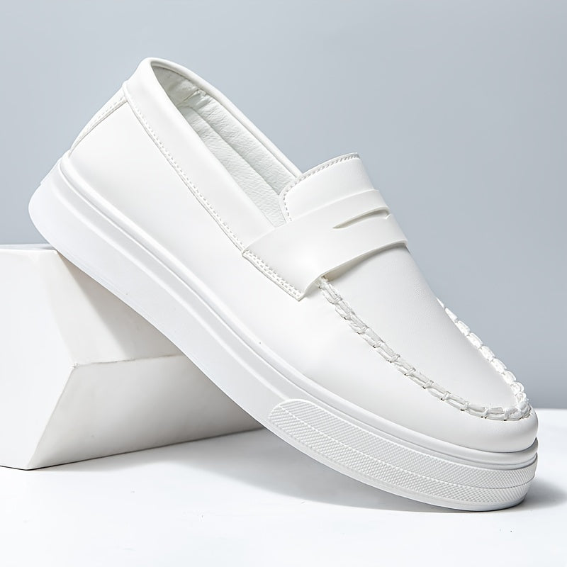 Men's Solid Color Platform Slip On Loafer Shoes, Comfy Non Slip Durable Casual Soft Sole Walking Shoes For Men's Outdoor Activities