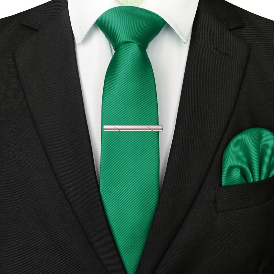 3pcs Ties & Tie Cips & Handkerchief, Suitable For Weddings Groomsmen Business Dances Parties, ideal choice for gifts