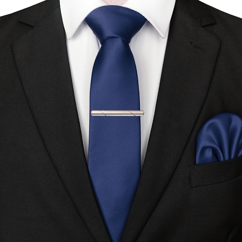 3pcs Ties & Tie Cips & Handkerchief, Suitable For Weddings Groomsmen Business Dances Parties, ideal choice for gifts