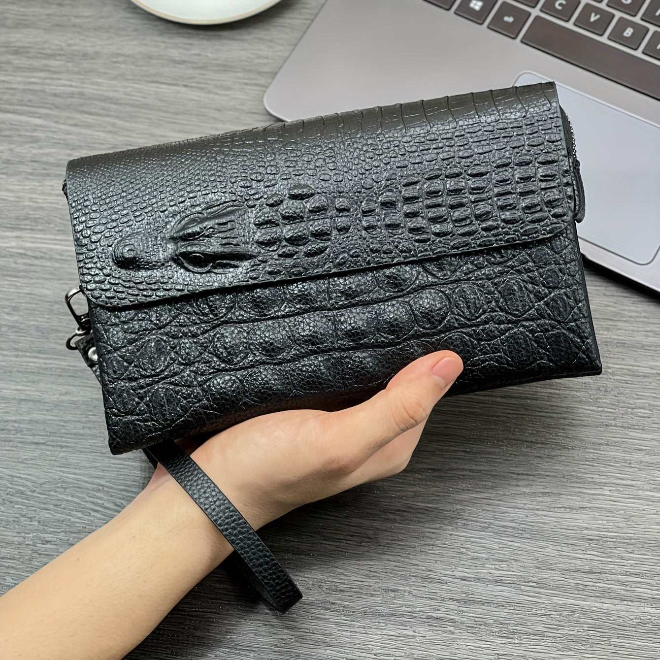 Durable Wristlet Clutch Bag, Fashion Crocodile Pattern Envelope Bag, Large Capacity Handbag, PU Clutch Wallet Card Holder, Christmas Gift For Men