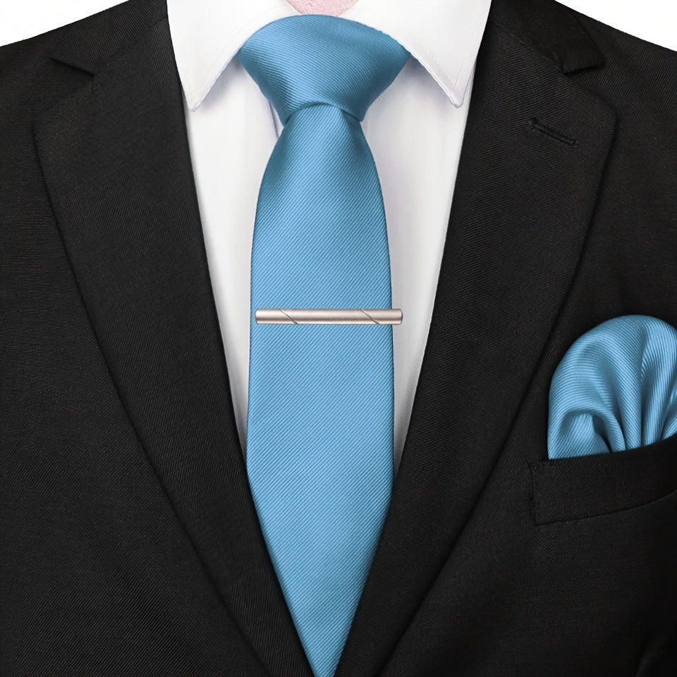 3pcs Ties & Tie Cips & Handkerchief, Suitable For Weddings Groomsmen Business Dances Parties, ideal choice for gifts
