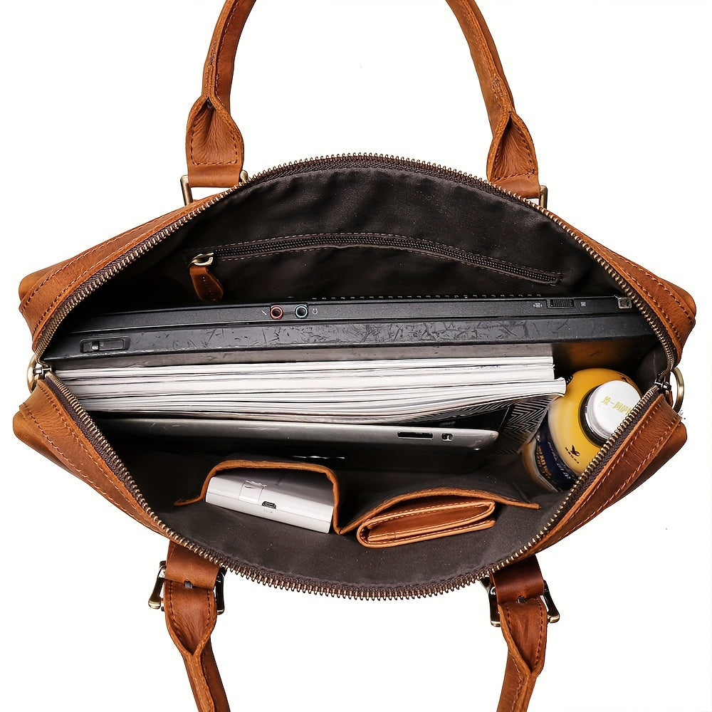 Men's Vintage New Leather Handbag, Large Capacity Computer Bag, Top Layer Cowhide Shoulder Bag, Business Briefcase, Ideal choice for Gifts