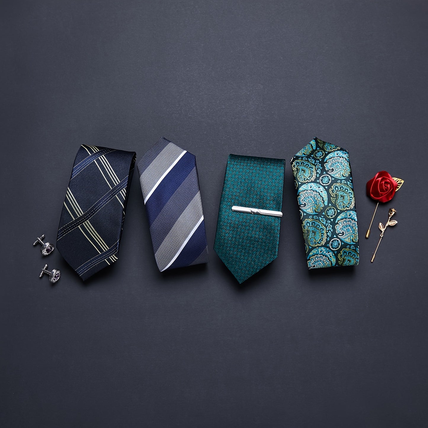 IN BLACK Men's Tie, Paisley Floral Necktie for Wedding Workplace