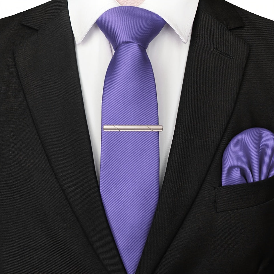 3pcs Ties & Tie Cips & Handkerchief, Suitable For Weddings Groomsmen Business Dances Parties, ideal choice for gifts