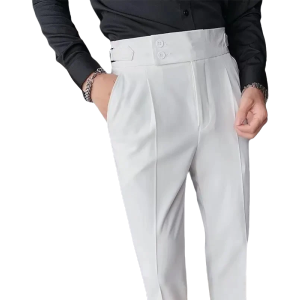Neapolitan Men's Slim Fit Straight Leg Business Casual Trousers High Waist Pure Color Autumn Spring Long Pants