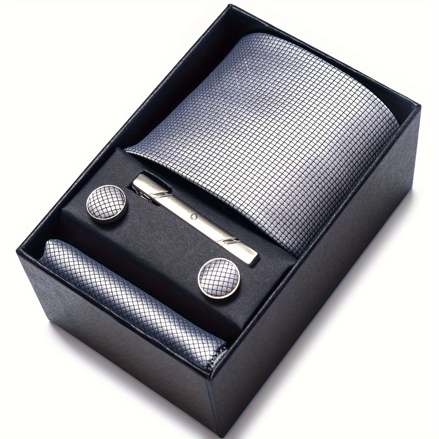 Men's Elegant Tie Set in Burgundy - 7.5cm Woven Polyester Necktie with Matching Pocket Square & Cufflinks, Perfect for Weddings & Formal Occasions - Stylish Gift Box Included, PASSABIN