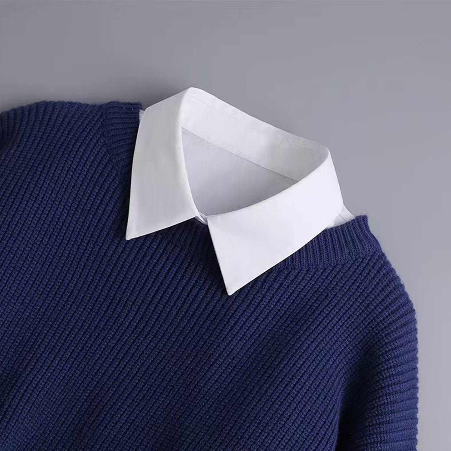 Women's Detachable Striped Shirt Collar, Pointed Faux Collar for Decoration and Modesty, Casual Polyester Knit Accessory for Spring, Autumn, Winter