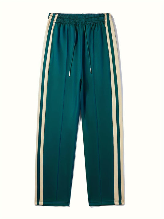 Colorblock Drawstring Pants For Men, Stylish Casual Wide Leg Trousers For Males