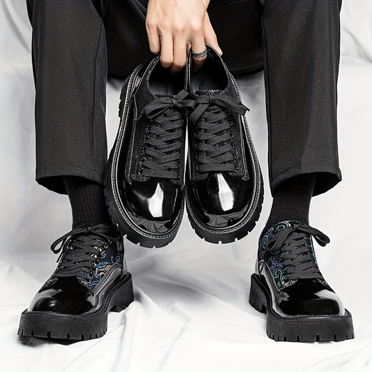 Men's Trendy Dress Shoes, Low Top Lace Up Non Slip Round Toe Shoes, All Seasons Comfy Party Wedding Indoor Outdoor Traveling