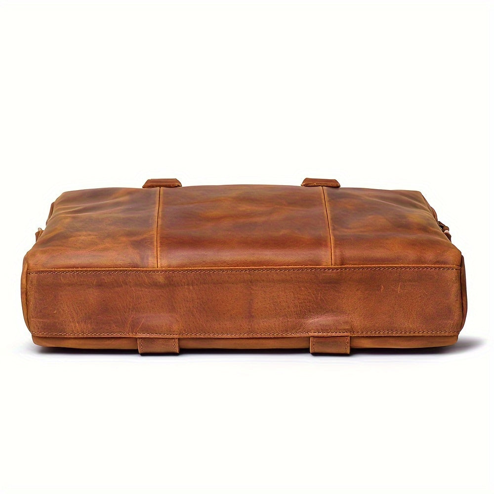 Men's Vintage New Leather Handbag, Large Capacity Computer Bag, Top Layer Cowhide Shoulder Bag, Business Briefcase, Ideal choice for Gifts