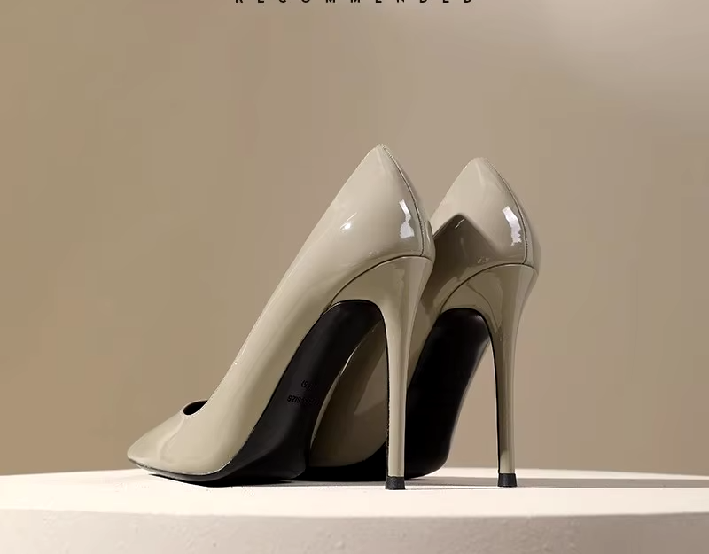 Pointed-toe High Heels Women's New Gray Temperament with Skirt Stiletto Heel Professional Commuting Patent Leather Pumps