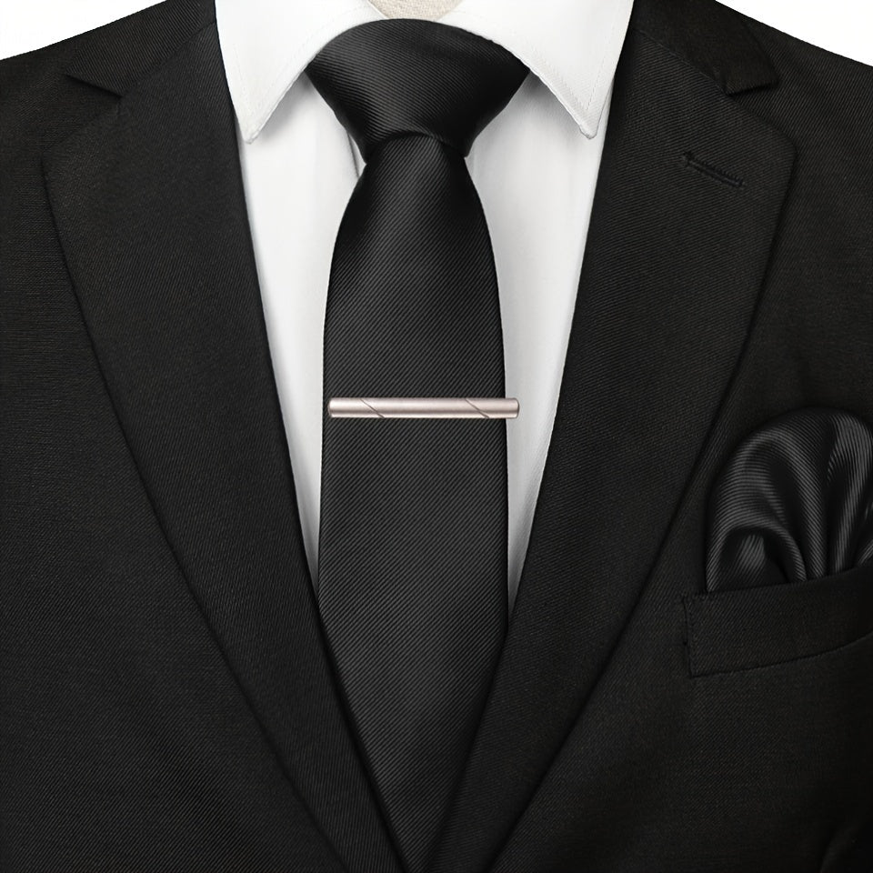 3pcs Ties & Tie Cips & Handkerchief, Suitable For Weddings Groomsmen Business Dances Parties, ideal choice for gifts