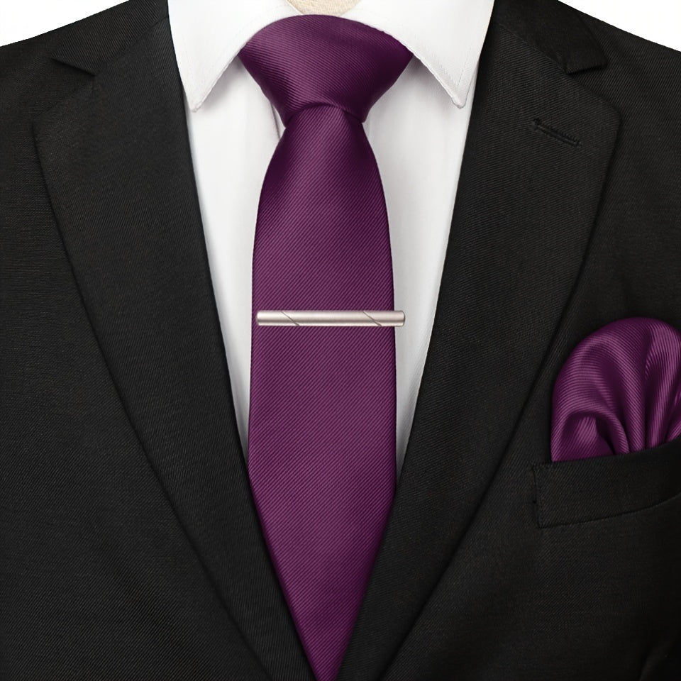 3pcs Ties & Tie Cips & Handkerchief, Suitable For Weddings Groomsmen Business Dances Parties, ideal choice for gifts