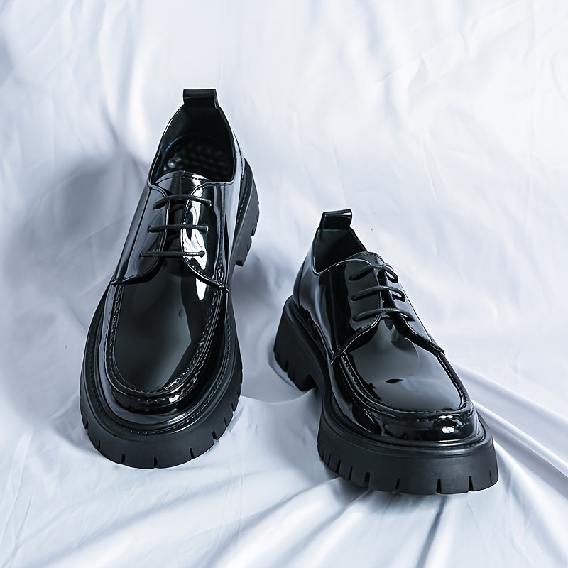 Men's Round Toe Versatile Semi-formal Dress Shoes, Wear-resistant Non Slip Lace-up Shoes For Business Office