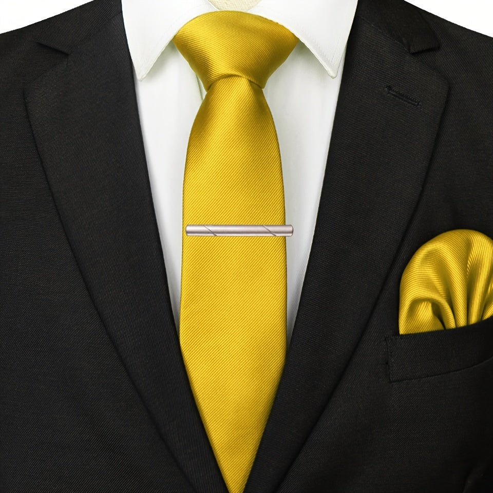 3pcs Ties & Tie Cips & Handkerchief, Suitable For Weddings Groomsmen Business Dances Parties, ideal choice for gifts