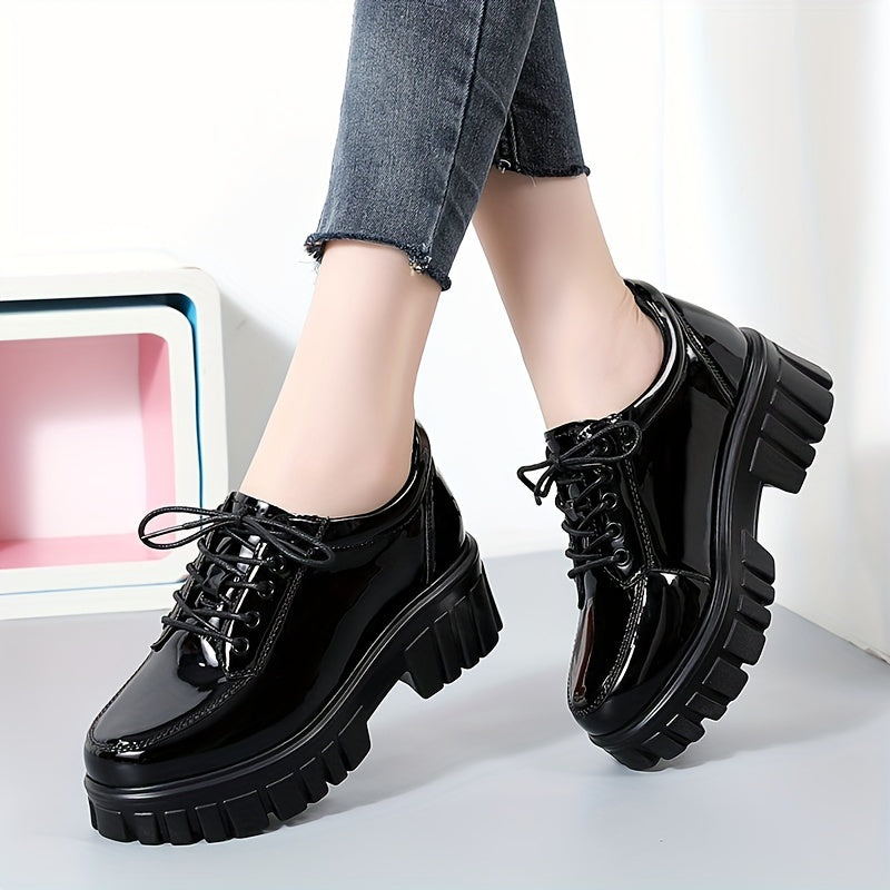 Women's Solid Color Loafers, Fashion Lace Up Platform Shoes, Comfortable Faux Leather Shoes
